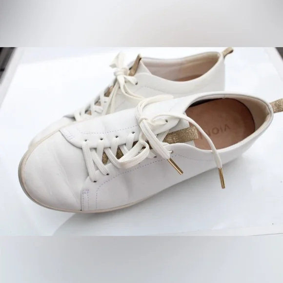 Vionic White Leather Low-Top Sneakers with Gold Accents - Picture 5 of 12